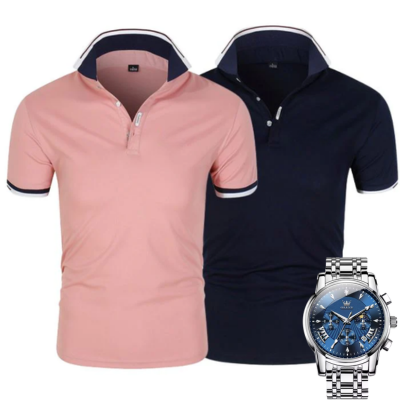 [Buy 2 Pay 1] 2-Pack Premiere Polo Shirts + Exclusive Watch